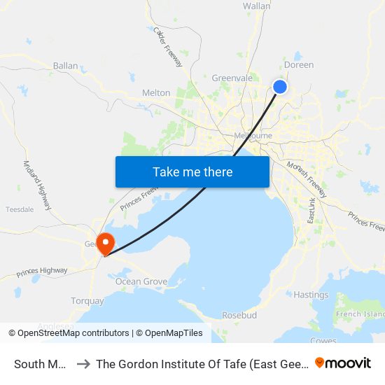 South Morang to The Gordon Institute Of Tafe (East Geelong Campus) map