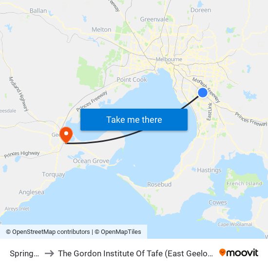 Springvale to The Gordon Institute Of Tafe (East Geelong Campus) map