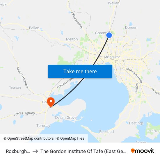 Roxburgh Park to The Gordon Institute Of Tafe (East Geelong Campus) map