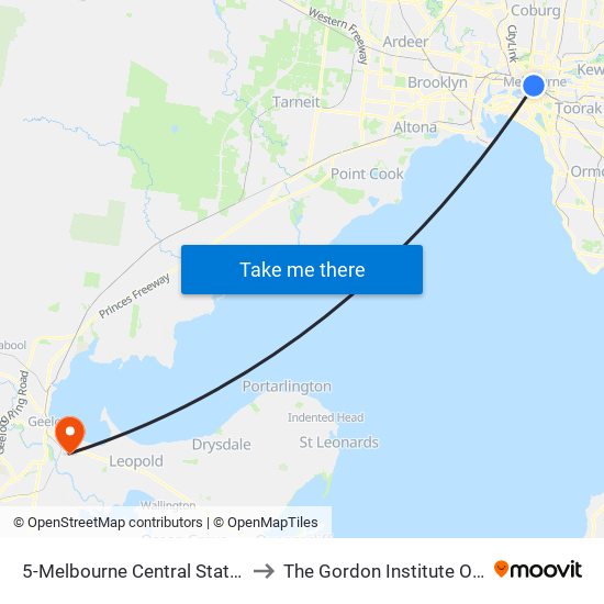 5-Melbourne Central Station/Elizabeth St (Melbourne City) to The Gordon Institute Of Tafe (East Geelong Campus) map