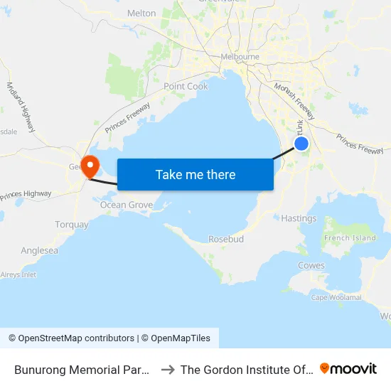 Bunurong Memorial Park/790 Frankston-Dandenong Rd to The Gordon Institute Of Tafe (East Geelong Campus) map