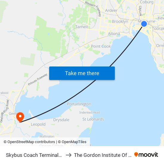 Skybus Coach Terminal/Spencer St (Melbourne City) to The Gordon Institute Of Tafe (East Geelong Campus) map