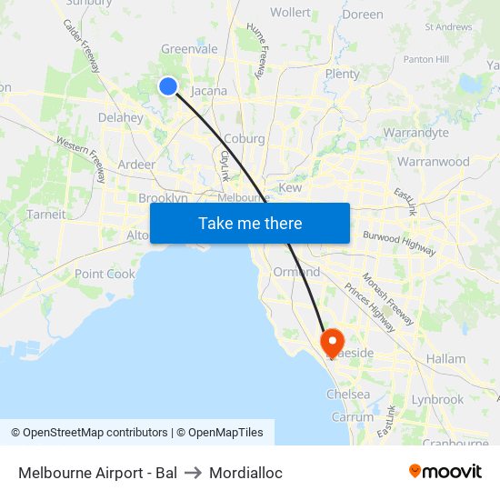 Melbourne Airport - Bal to Mordialloc map