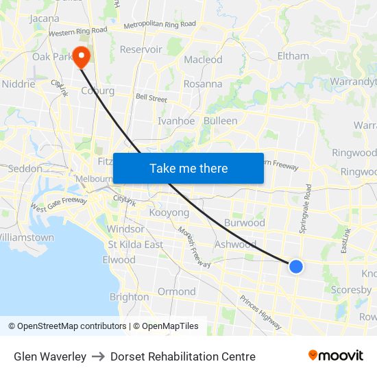 Glen Waverley to Dorset Rehabilitation Centre map