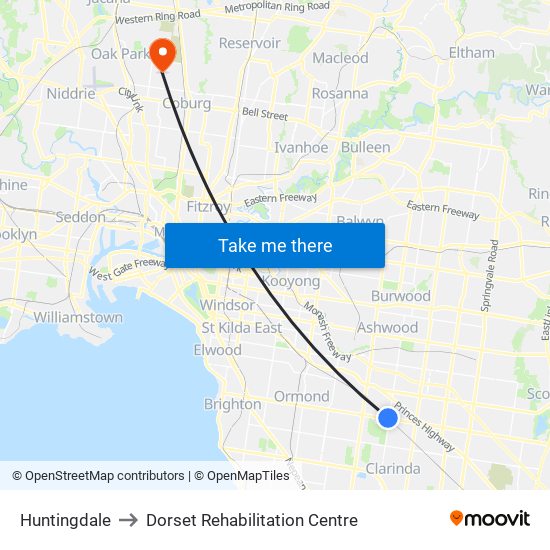 Huntingdale to Dorset Rehabilitation Centre map