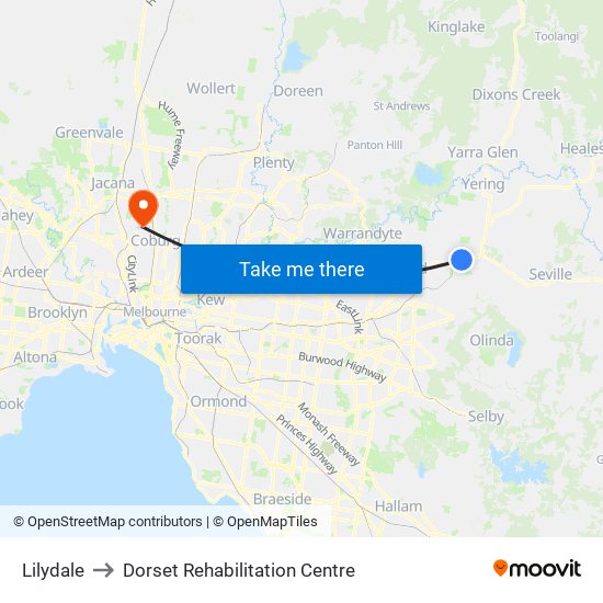 Lilydale to Dorset Rehabilitation Centre map