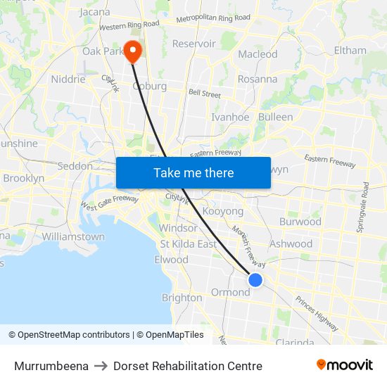 Murrumbeena to Dorset Rehabilitation Centre map