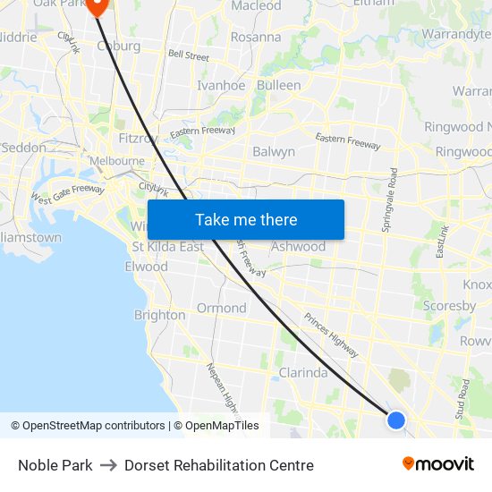 Noble Park to Dorset Rehabilitation Centre map