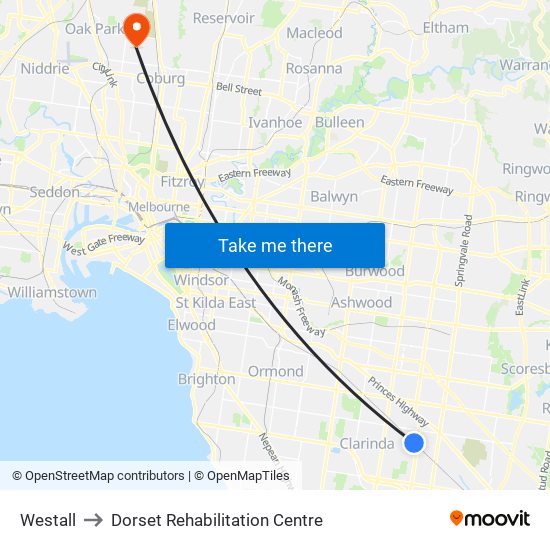 Westall to Dorset Rehabilitation Centre map