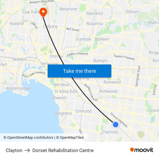 Clayton to Dorset Rehabilitation Centre map