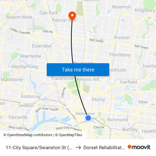 11-City Square/Swanston St (Melbourne City) to Dorset Rehabilitation Centre map