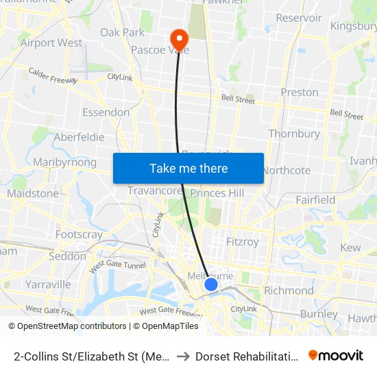 2-Collins St/Elizabeth St (Melbourne City) to Dorset Rehabilitation Centre map