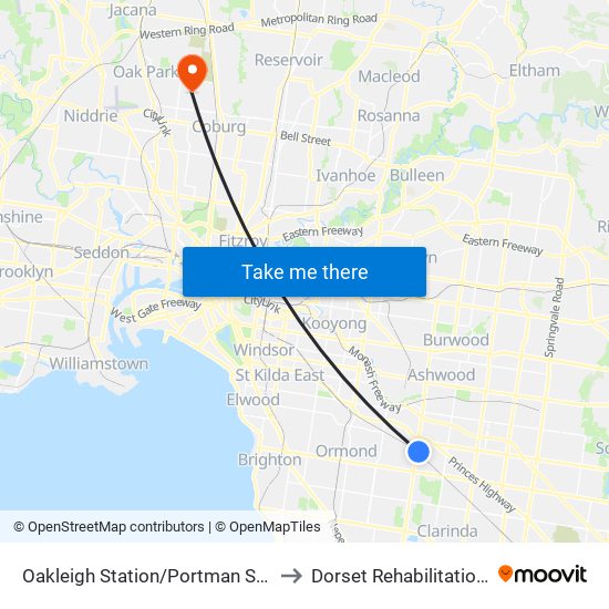 Oakleigh Station/Portman St (Oakleigh) to Dorset Rehabilitation Centre map