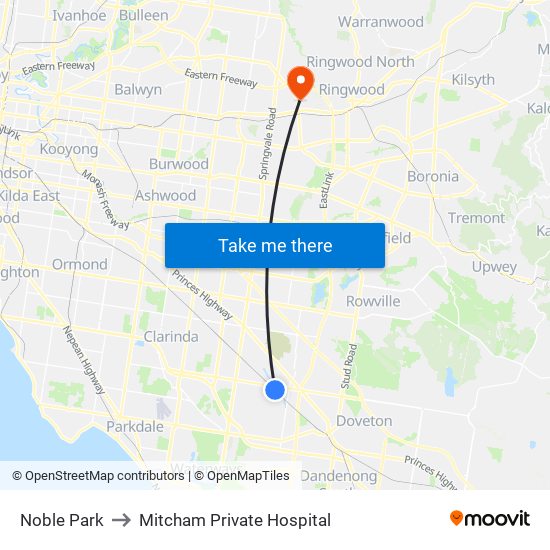 Noble Park to Mitcham Private Hospital map