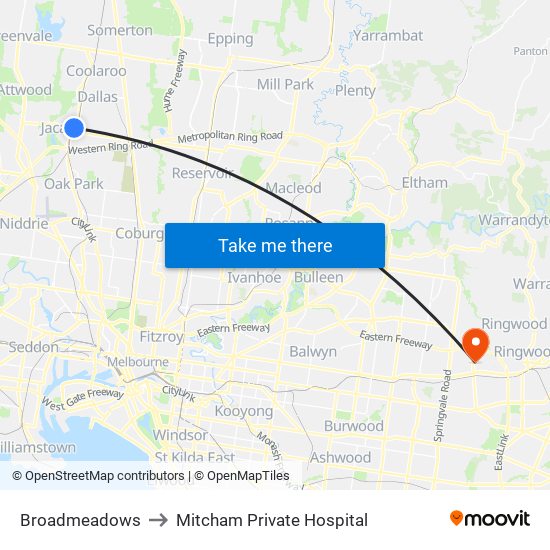 Broadmeadows to Mitcham Private Hospital map