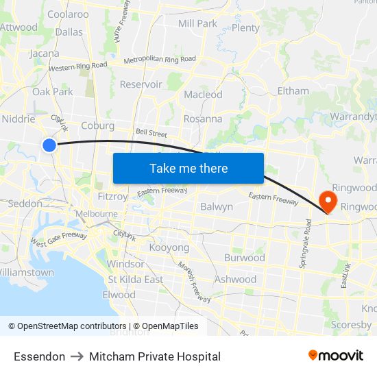 Essendon to Mitcham Private Hospital map
