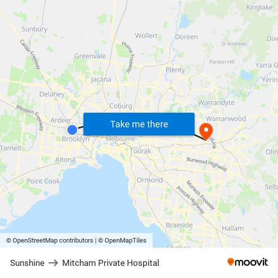 Sunshine to Mitcham Private Hospital map