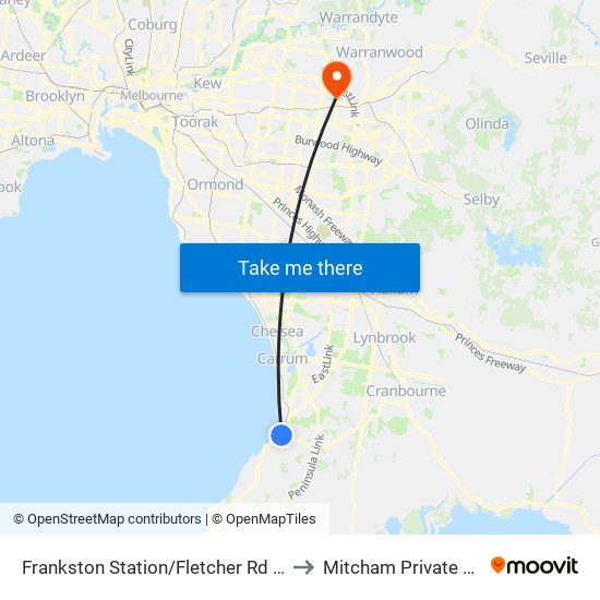 Frankston Station/Fletcher Rd (Frankston) to Mitcham Private Hospital map