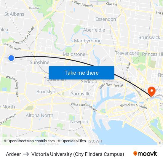 Ardeer to Victoria University (City Flinders Campus) map