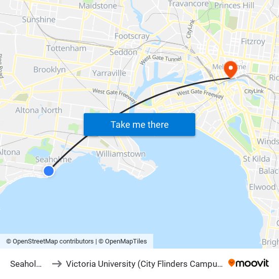 Seaholme to Victoria University (City Flinders Campus) map