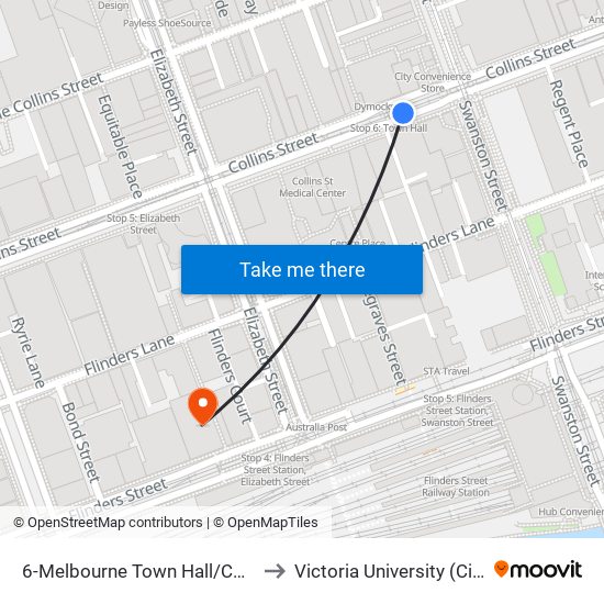 6-Melbourne Town Hall/Collins St (Melbourne City) to Victoria University (City Flinders Campus) map