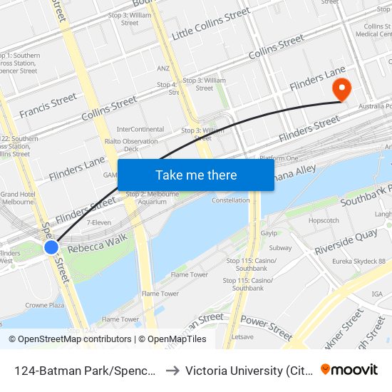 124-Batman Park/Spencer St (Melbourne City) to Victoria University (City Flinders Campus) map