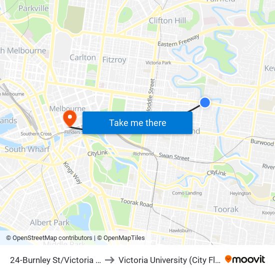 24-Burnley St/Victoria St (Richmond) to Victoria University (City Flinders Campus) map