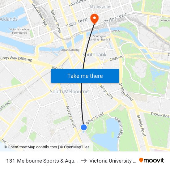 131-Melbourne Sports & Aquatic Centre/Albert Rd (Albert Park) to Victoria University (City Flinders Campus) map