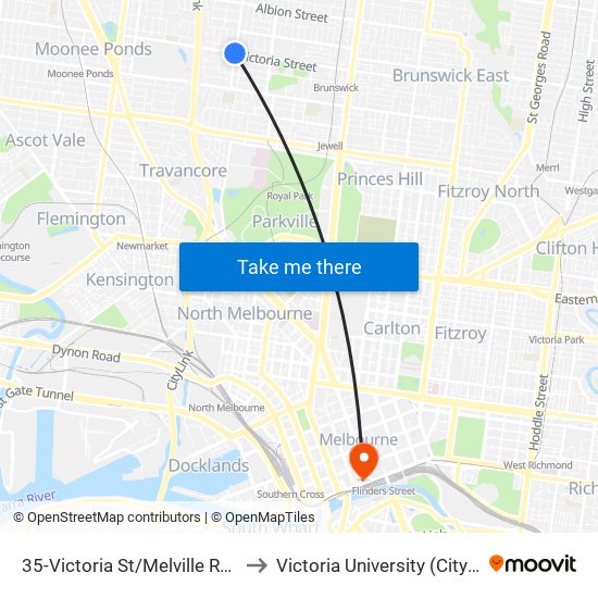 35-Victoria St/Melville Rd (Brunswick West) to Victoria University (City Flinders Campus) map