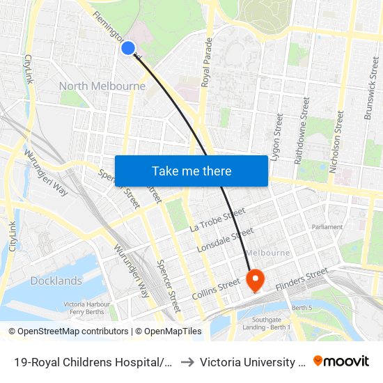 19-Royal Childrens Hospital/Flemington Rd (North Melbourne) to Victoria University (City Flinders Campus) map