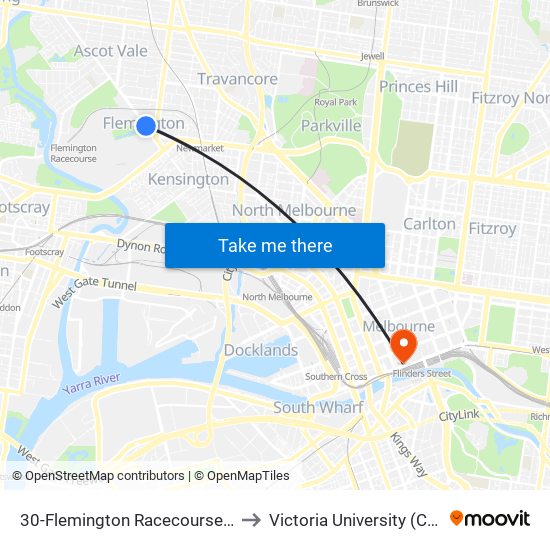 30-Flemington Racecourse/Epsom Rd (Flemington) to Victoria University (City Flinders Campus) map