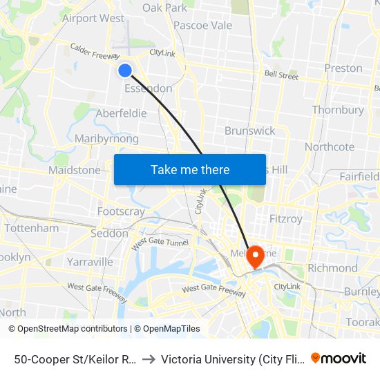 50-Cooper St/Keilor Rd (Essendon) to Victoria University (City Flinders Campus) map