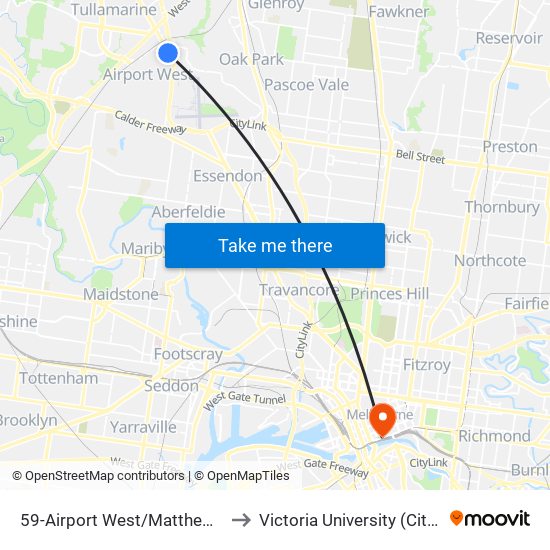 59-Airport West/Matthews Ave (Airport West) to Victoria University (City Flinders Campus) map