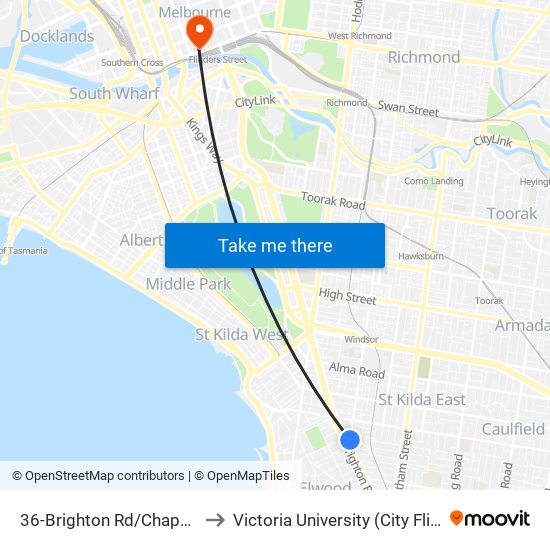 36-Brighton Rd/Chapel St (St Kilda) to Victoria University (City Flinders Campus) map