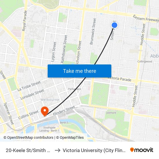 20-Keele St/Smith St (Fitzroy) to Victoria University (City Flinders Campus) map