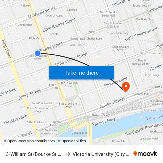 3-William St/Bourke St (Melbourne City) to Victoria University (City Flinders Campus) map