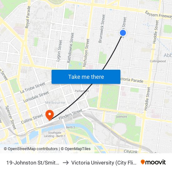 19-Johnston St/Smith St (Fitzroy) to Victoria University (City Flinders Campus) map