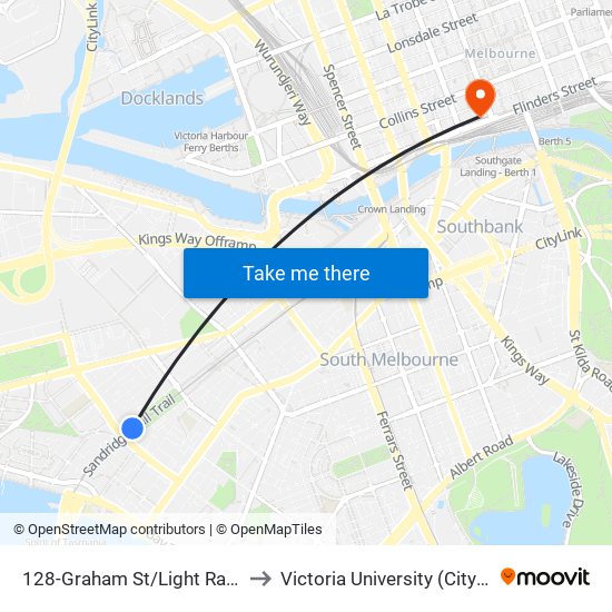 128-Graham St/Light Rail (Port Melbourne) to Victoria University (City Flinders Campus) map