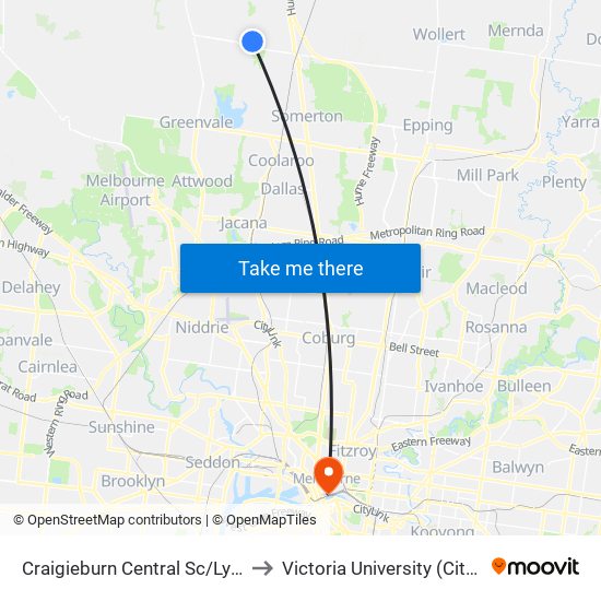 Craigieburn Central Sc/Lygon Dr (Craigieburn) to Victoria University (City Flinders Campus) map