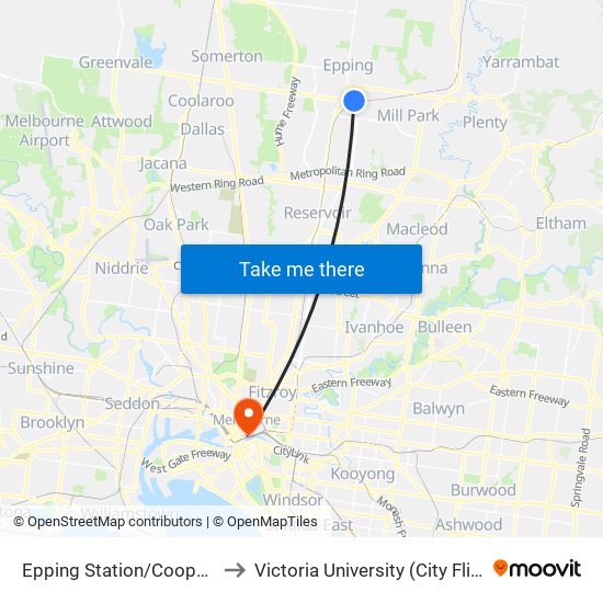 Epping Station/Cooper St (Epping) to Victoria University (City Flinders Campus) map