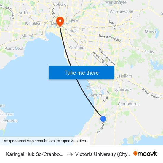 Karingal Hub Sc/Cranbourne Rd (Frankston) to Victoria University (City Flinders Campus) map