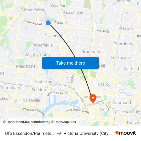 Dfo Essendon/Perimeter Rd to Victoria University (City Flinders Campus) map