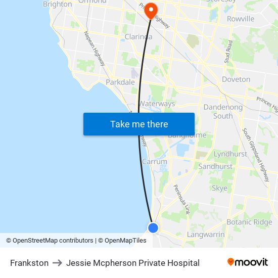 Frankston to Jessie Mcpherson Private Hospital map