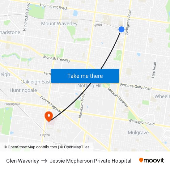 Glen Waverley to Jessie Mcpherson Private Hospital map