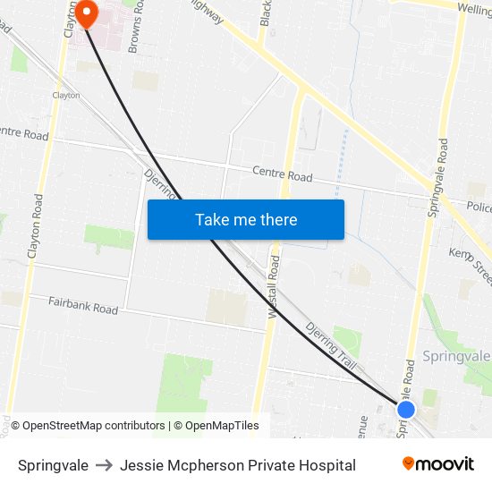 Springvale to Jessie Mcpherson Private Hospital map