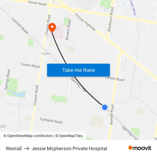 Westall to Jessie Mcpherson Private Hospital map