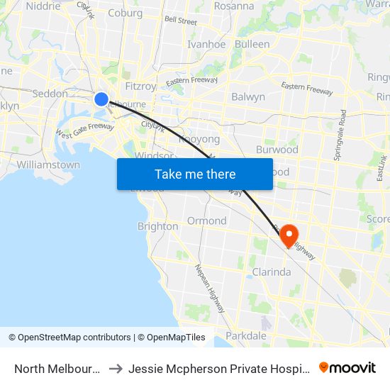 North Melbourne to Jessie Mcpherson Private Hospital map