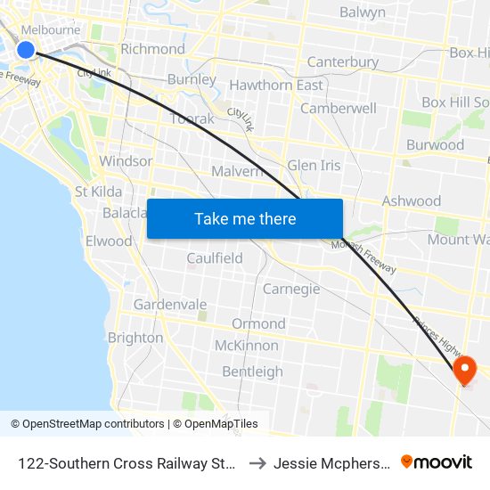 122-Southern Cross Railway Station/Spencer St (Melbourne City) to Jessie Mcpherson Private Hospital map