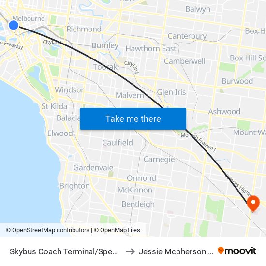 Skybus Coach Terminal/Spencer St (Melbourne City) to Jessie Mcpherson Private Hospital map