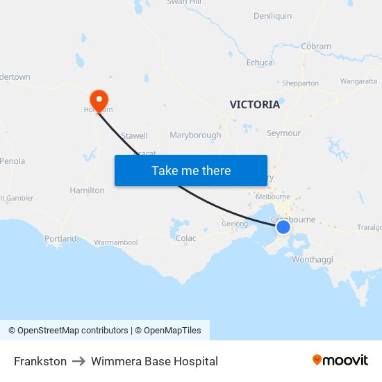 Frankston to Wimmera Base Hospital map